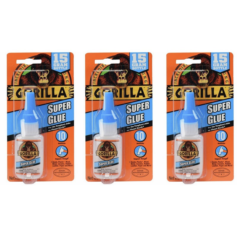 Gorilla Super Glue, 15 g, Clear, (3 Pack)