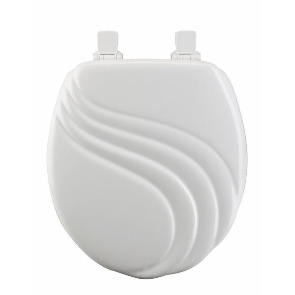 Mayfair Swirl Sculptured Molded Wood Toilet Seat Featuring Easy Clean & Change Hinges and STA-TITE Seat Fastening System, Round, White, 27ECA 000