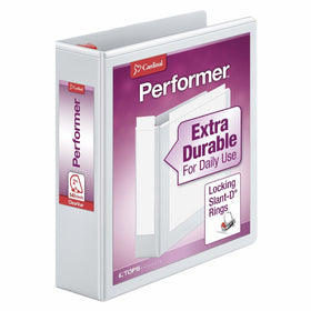Cardinal Performer 3-Ring Binder, 2", Locking Slant-D Rings, 540-Sheet Capacity, ClearVue Presentation Binder, Nonstick, PVC-Free, White (19030)