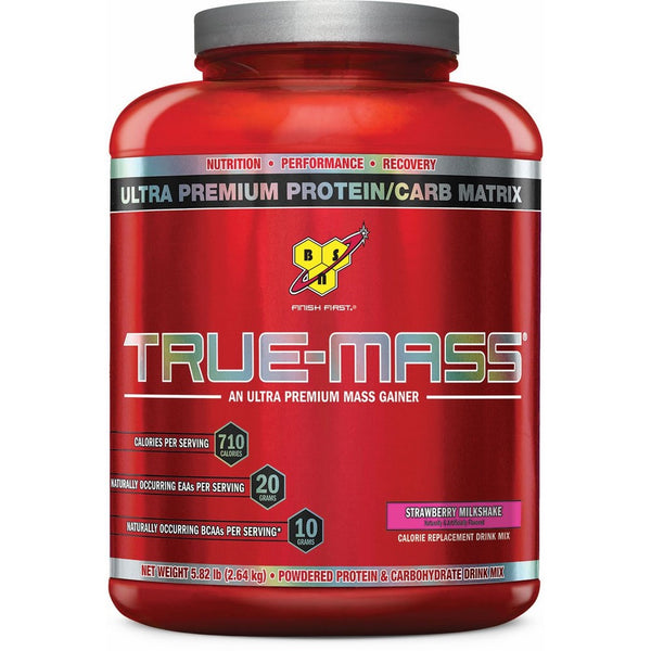 BSN TRUE-MASS Weight Gainer, Muscle Mass Gainer Protein Powder, Strawberry Milkshake, 5.82 Pound