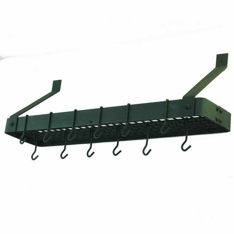 Old Dutch Wall-Mount Bookshelf Pot Rack with Grid & 12 Hooks, Graphite, 36.25" x 9" x 11.5"