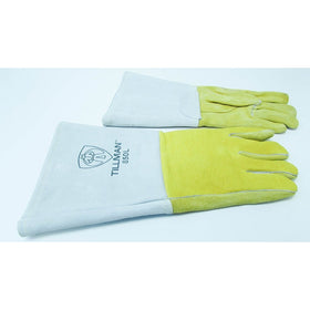 John Tillman and Co 850L 14" Top Grain Elk Cotton/Foam Lined Welders Gloves with Straight Thumb, Stiff Cowhide Cuff, Welted Fingers, Kevlar Stitching and Pull Tab (Carded), Large, Gold