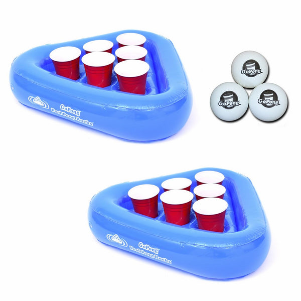 GoPong Pool Pong Rack Floating Beer Pong Set, Includes 2 Rafts and 3 Pong Balls