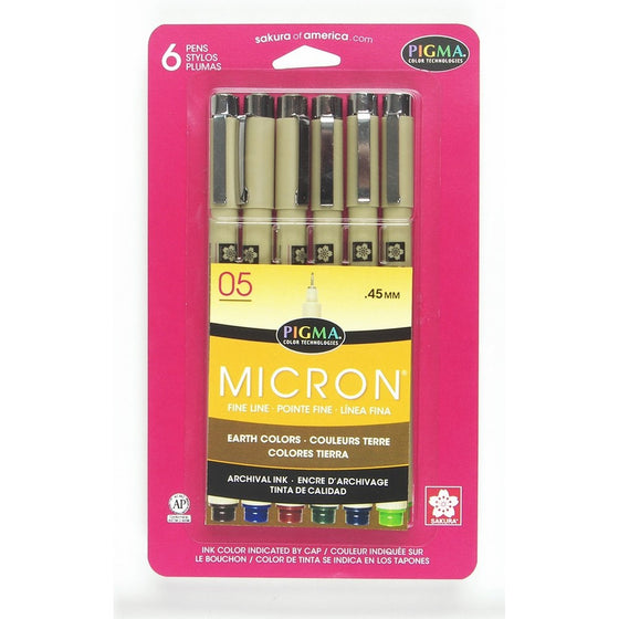 Sakura Pigma 30069 Micron Blister Card Ink Pen Set, Ass't Colors, 0.45-mm