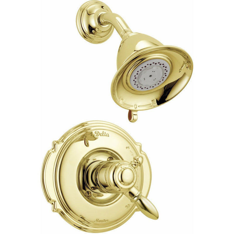 Delta T17255-PB Victorian 17 Series Dual-Function Shower Trim Kit with 2-Spray Touch Clean Shower Head, Polished Brass (Valve Not Included)