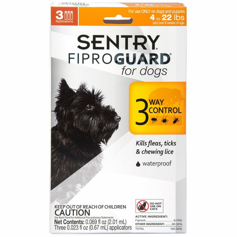 SENTRY Fiproguard Flea and Tick Topical for Dogs, 4-22 lbs, 3 Month Supply