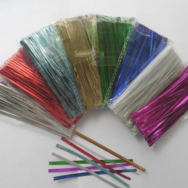 Weststone Brand - 800pcs 4" Metallic Twist Ties, red, blue, green, gold, silver, clear and pink