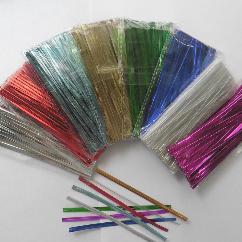 Weststone Brand - 800pcs 4" Metallic Twist Ties, red, blue, green, gold, silver, clear and pink