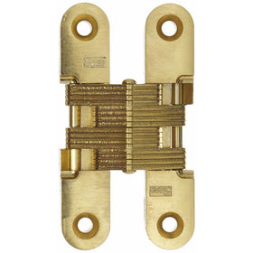SOSS Mortise Mount Invisible Hinge with 4 Holes, Zinc, Satin Brass Finish, 2-3/4 Leaf Height, 5/8 Leaf Width, 23/32 Leaf Thickness, 8 x 1-1/4 Screw Size