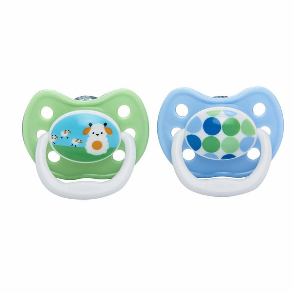 Dr. Brown's PreVent Classic Pacifier, Stage 1 (0-6m), Unique Blue/Green, 2-Pack