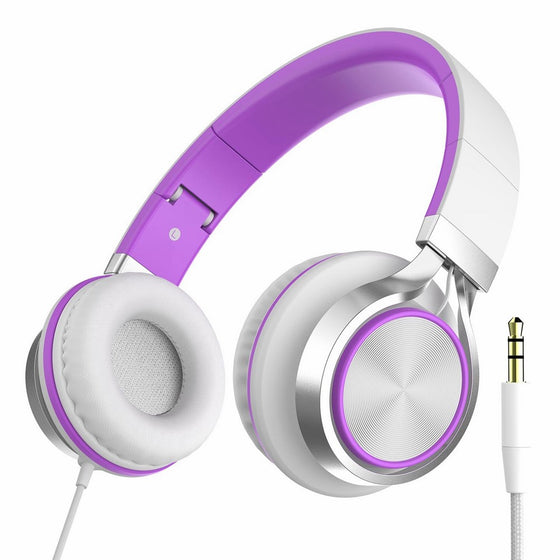 Intone Ms200 Stereo Low Bass Folding and Adjustable Headphone Earbuds - White / Purple
