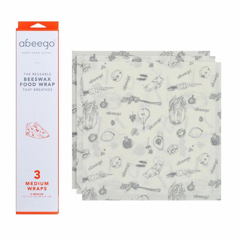 Abeego, The Original Beeswax Food Storage Wrap - Set of Three 10" Natural Square Sheets