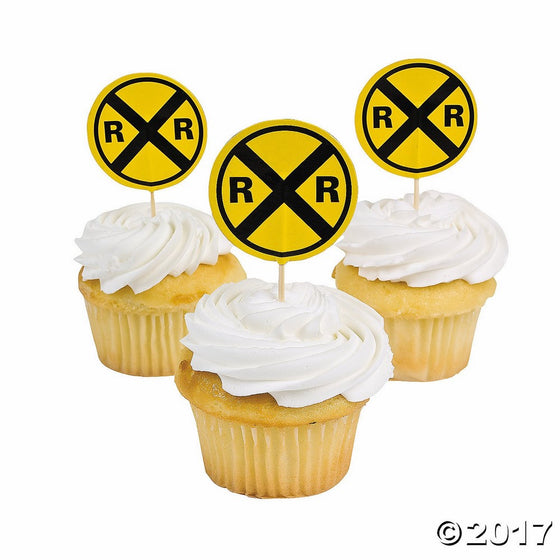 Fun Express Railroad Crossing Sign Cupcake Picks - 25 Pieces