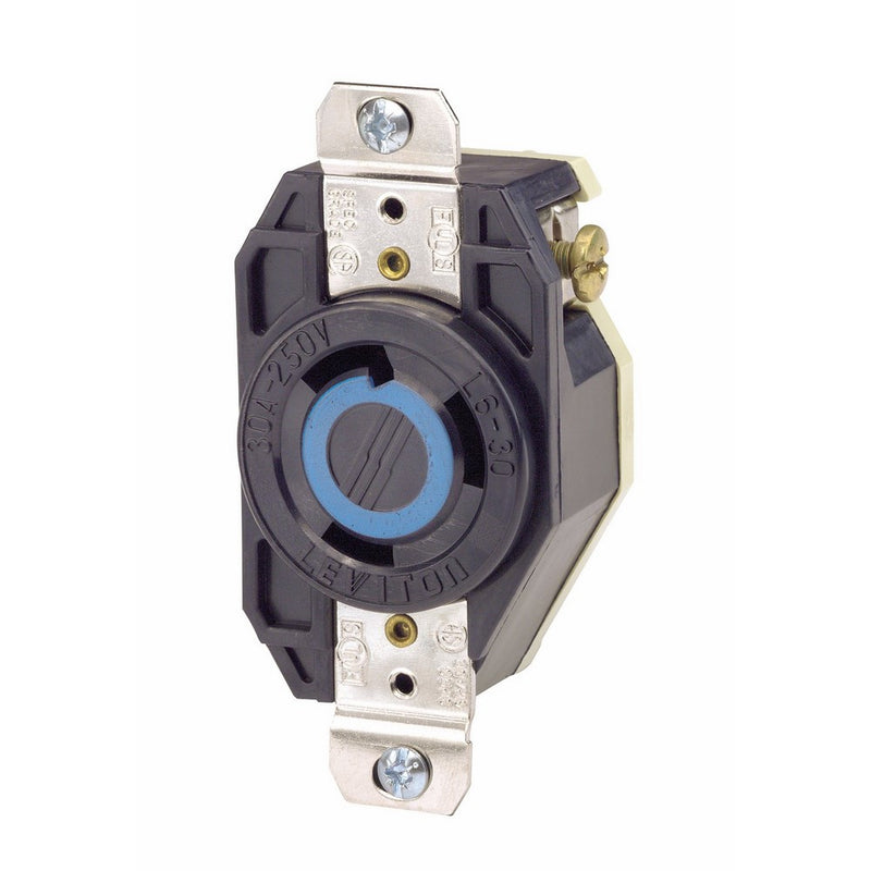 Leviton 2620 30 Amp, 250 Volt, Flush Mounting Locking Receptacle, Industrial Grade, Grounding, V-0-MAX, Black