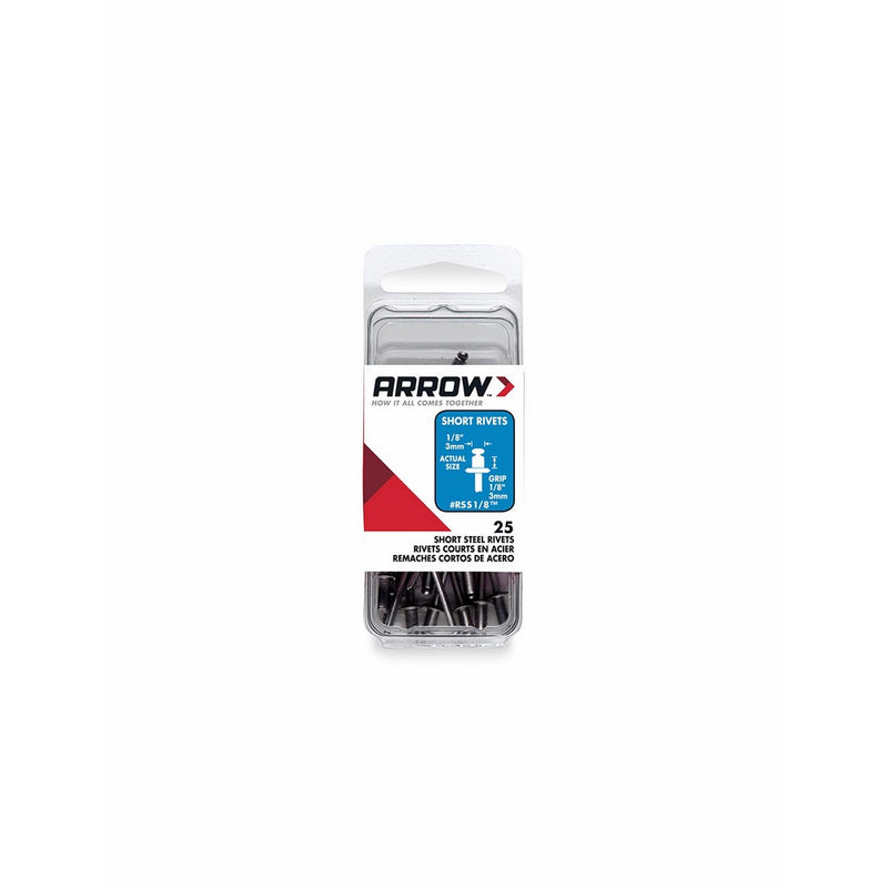 Arrow Fastener RSS1/8 Short Steel 1/8-Inch Rivets, 25-Pack
