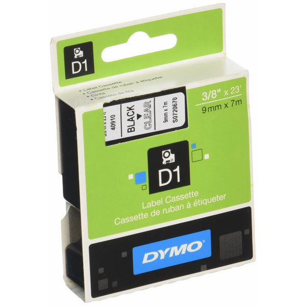 DYMO Standard D1 40910 Labeling Tape ( Black Print on Clear Tape , 3/8'' W x 23' L , 1 Cartridge)