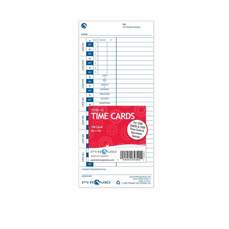 Pyramid 35100-10 Genuine Time Cards for Use with All Side-Loading Time Clocks (Pack of 100)