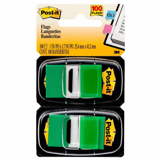 Post-it Standard Page Flags in Dispenser1in Wide, Green 100 Flags, 680-GN2