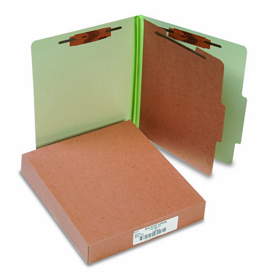 ACCO Classification Folders with Fasteners, Pressboard, 4-Part, Letter Size, Green, 10 per Box (A7015044)