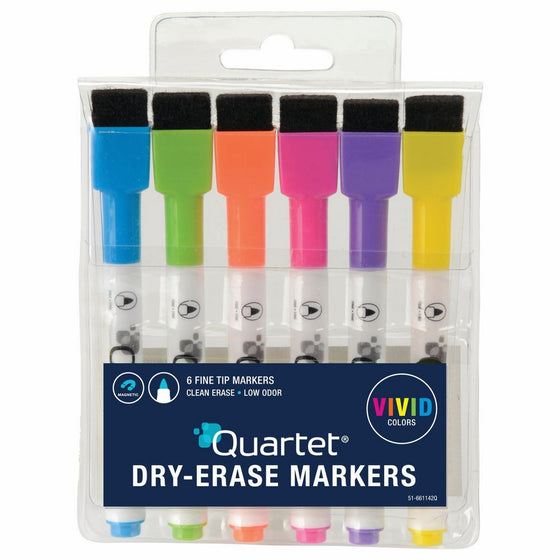 Quartet Magnetic Dry Erase Markers 6PK, Fine Point, Assorted Colors, ReWritables (51-659312Q)