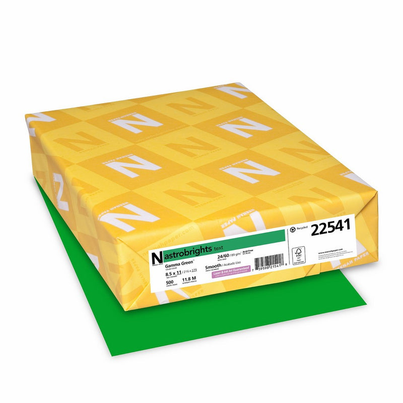 Wausau Paper 22541 Astrobrights Color Paper, 8.5” x 11”, 24 lb/89 gsm, Gamma Green, 500 Sheets