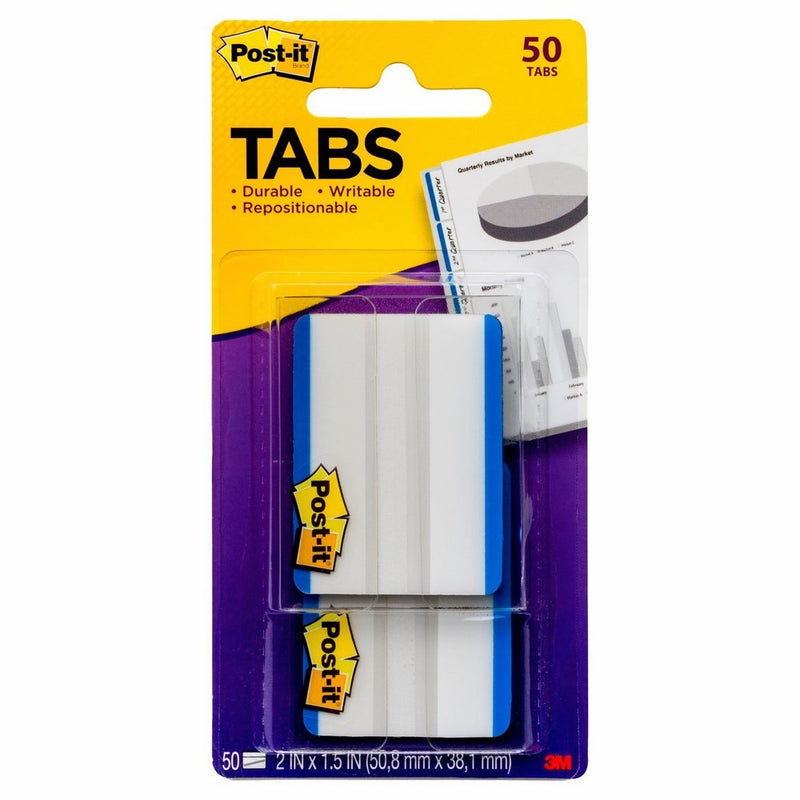 Post-it Tabs, 2 in., Solid, Blue, Durable, Writable, Repositionable, Sticks Securely, Removes Cleanly, 25 Tabs/On-the-Go Dispenser, 2 Dispensers/Pack, (686F-50BL)