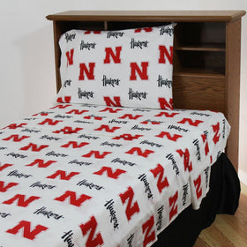 College Covers Nebraska Cornhuskers Printed Sheet Set - Full - White