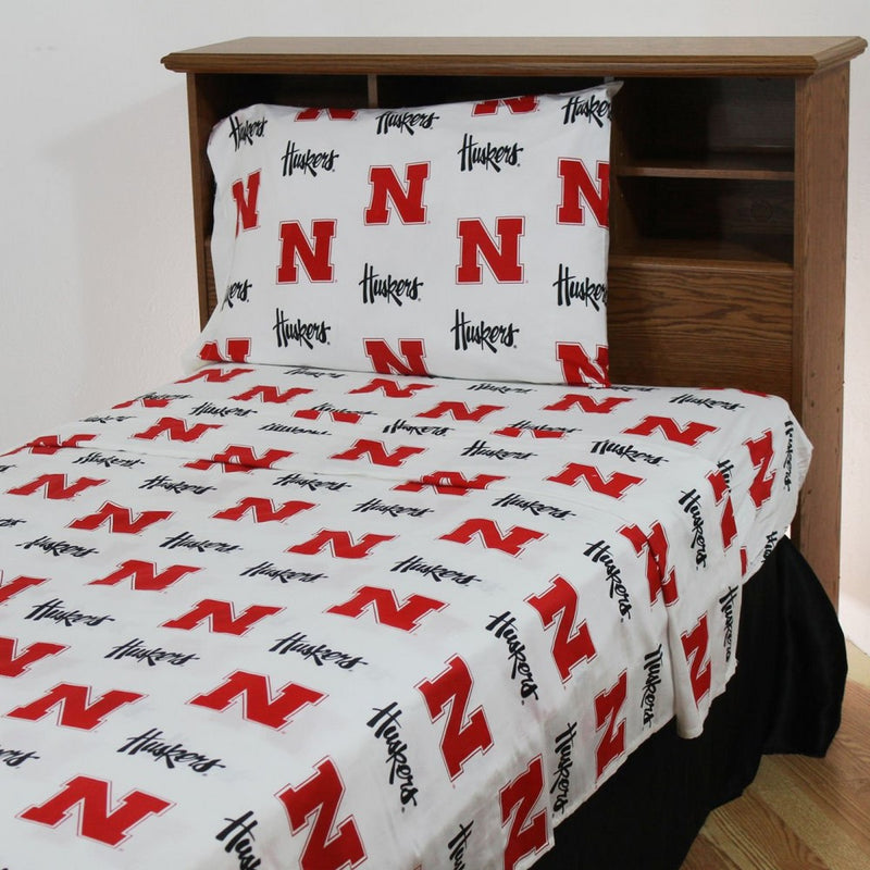 College Covers Nebraska Cornhuskers Printed Sheet Set - Full - White