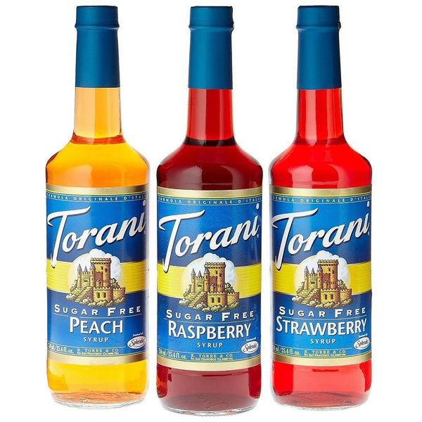 Torani Sugar Free Fruit Flavor Syrup Variety Pack - Raspberry, Strawberry, Peach, 3-Count, 1.83-Pound Bottles