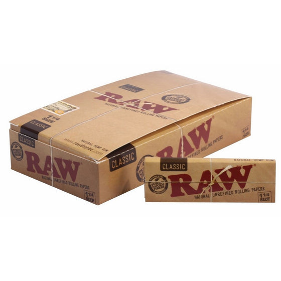 Raw Unrefined Classic 1.25 1 1/4 Size Cigarette Rolling Papers Full Box Of 24 Packs