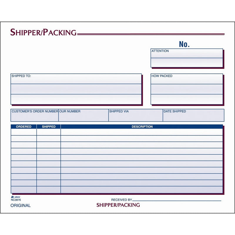 Adams Shipper and Packing Slip Unit Set, 8.5 x 7.44 Inch, 3-Part, Carbonless, 100-Pack, White, Canary and Pink (NC3876)