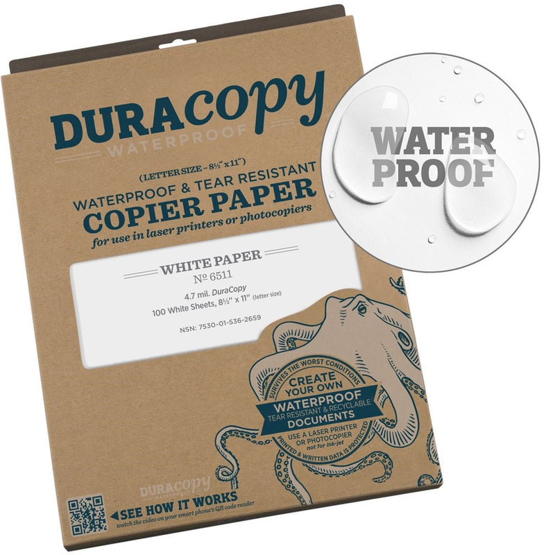 Rite in the Rain Waterproof (DURARITE) Copier Paper, 8 1/2" x 11", White, 100 Sheet Pack (6511)