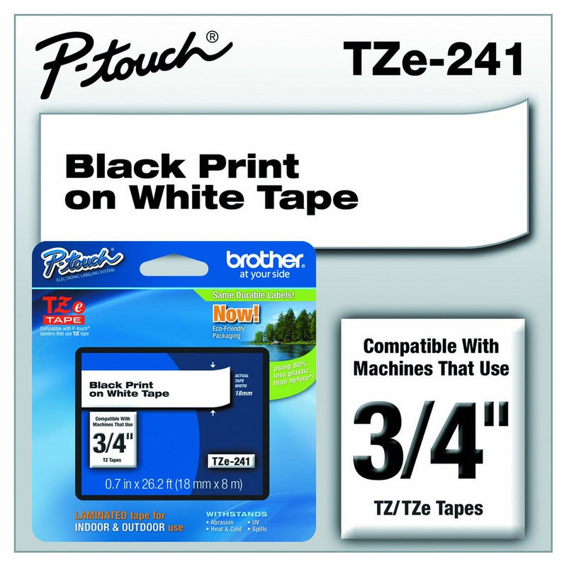 Brother P-touch Genuine TZe-241, 3/4" (0.7") Black on White Standard Laminated Tape –26.2 ft(8m) (TZE241)