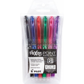 Pilot FriXion Point Erasable Gel Pens Extra Fine Point (.5) 6-pk Pouch Assorted Colors Black/Blue/Red/Green/Pink/Purple; Make Mistakes Disappear, America's #1 Selling Pen Brand