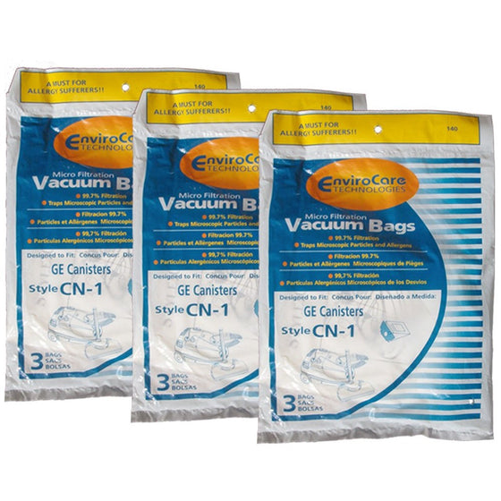 EnviroCare Replacement Vacuum Bags for GE Canisters CN-1 9 Bags