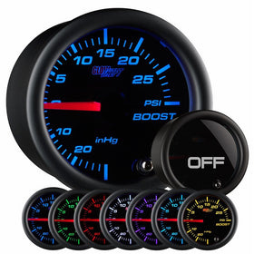 GlowShift 52mm Tinted 7 Color 0-30 inHg/0-30 PSI Boost/Vacuum Gauge for Car Truck - 7 Color LED Backlighting - Black Face - Tinted Lens