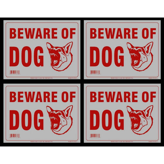 Beware Of Dog Sign 9 x 12 Inch - 4 Pack