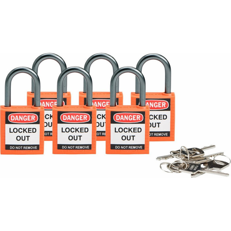 Brady Compact Safety Locks - Orange, Keyed Different (6 Locks) - 118928