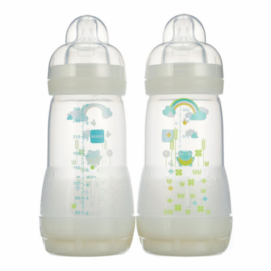 MAM Baby Bottles for Breastfed Babies, MAM Bottles Anti Colic, White, 9 Ounces, 2-Count