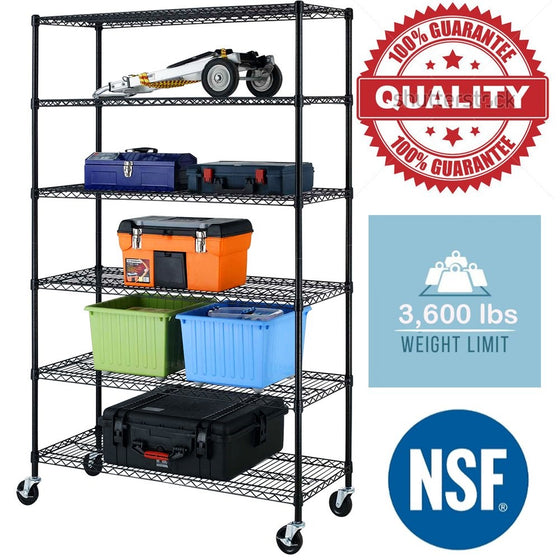 Black Commercial 6 Tier Shelf Adjustable Steel Wire Metal Shelving Rack