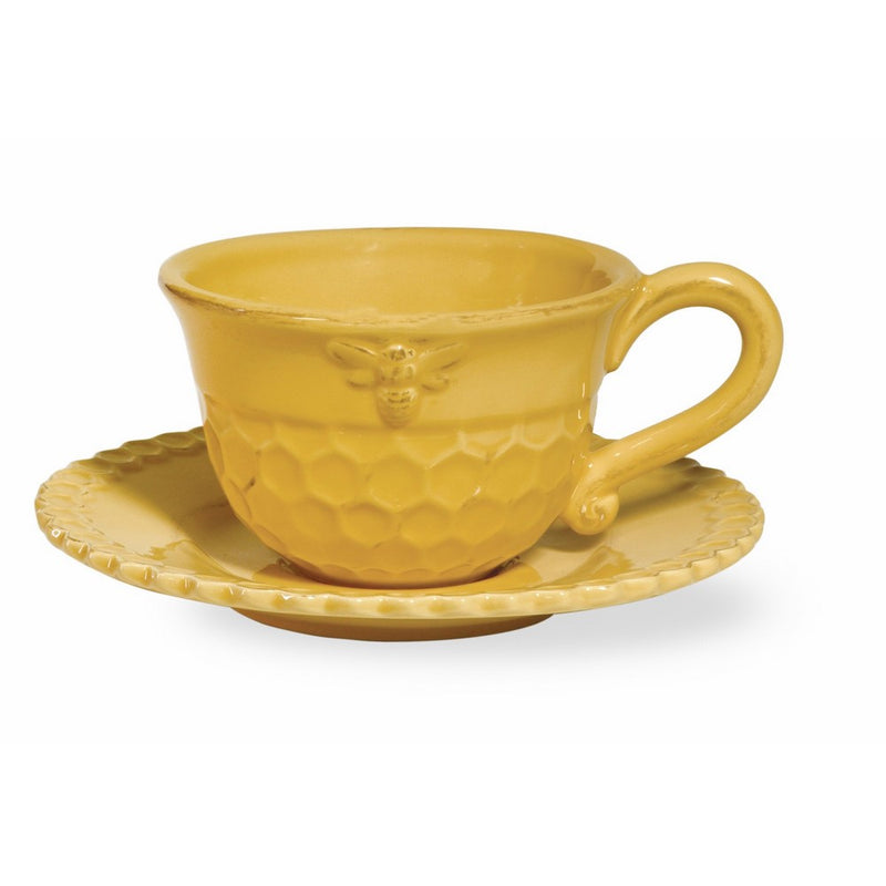 Boston International Honeycomb Ceramic Teacup and Saucer, Honey