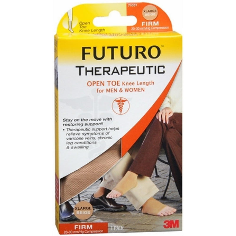 FUTURO Therapeutic Knee Length Stockings Open Toe Firm XLarge Beige 1 Pair (Pack of 2)