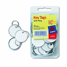 Avery 11025 Key Tags with Split Ring, 1 1/4 dia, White (Pack of 50)