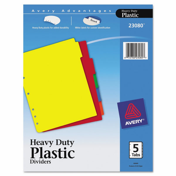 Avery 23080 Heavy-Duty Plastic Dividers w/White Tabs, 5-Tab, Letter