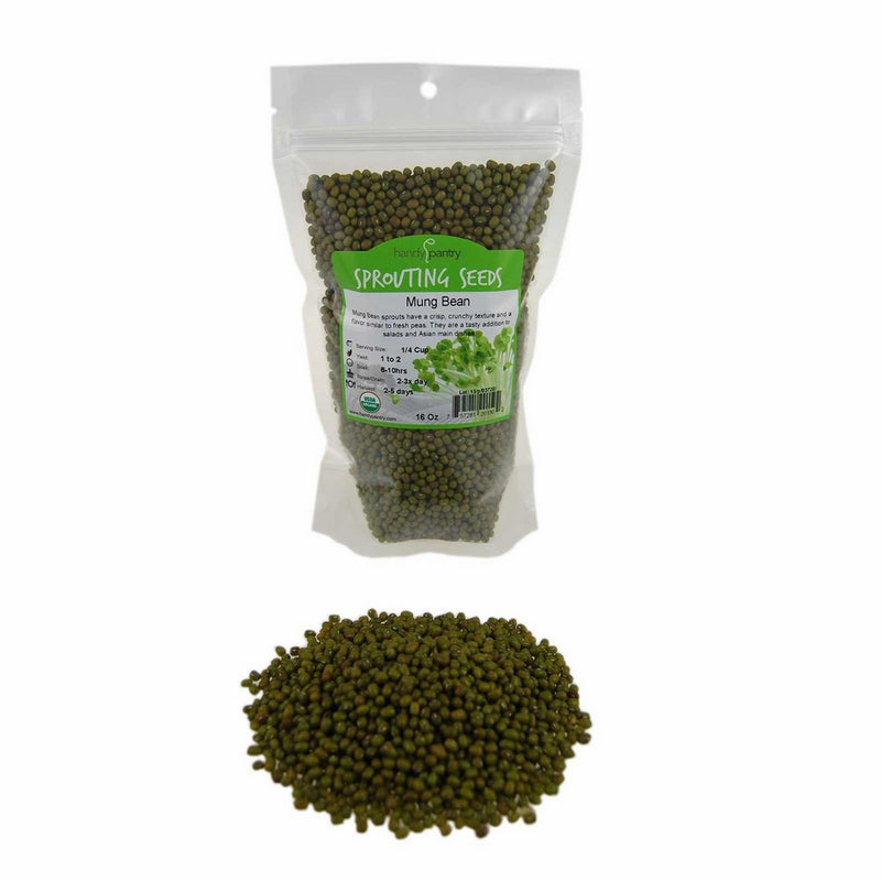 Mung Bean Sprouting Seed: 1 Lb - Organic, Non-GMO - Handy Pantry Brand - Dried Mung Beans for Sprouts, Garden Planting, Chinese & Asian Cooking, Soup & More