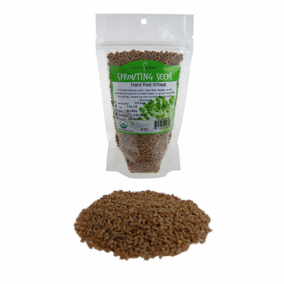 Organic Hard Red Wheat Seed: 8 Oz - Handy Pantry Brand - Grow Wheatgrass, Flour, Grain & Bread, Emergency Food Storage, Ornamental Wheat Grass - Non-GMO, Sprouting Wheat Berries - High Germination