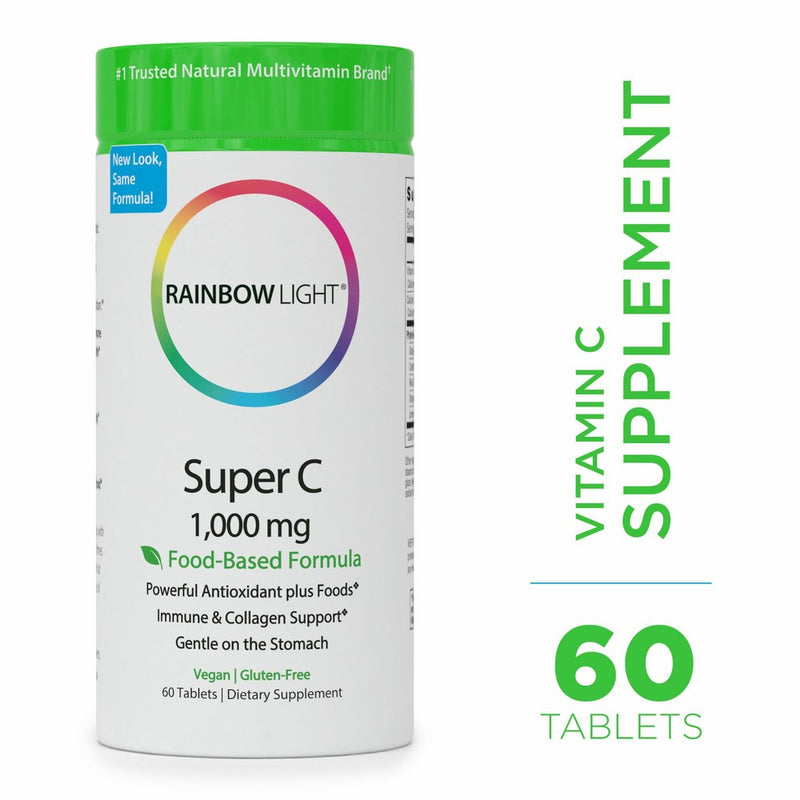 Rainbow Light - Super C 1,000 mg - Food-based, High Potency, Vegan Vitamin C Supplement, Supports Immune Health and Provides Antioxidant Protection - 60 Tablets