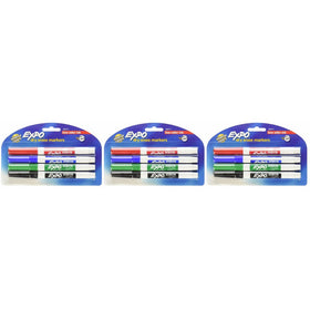 Expo 86674K Low-Odor Dry Erase Markers, Fine Point, 3 Blisters with 4 Markers, Assorted Colors