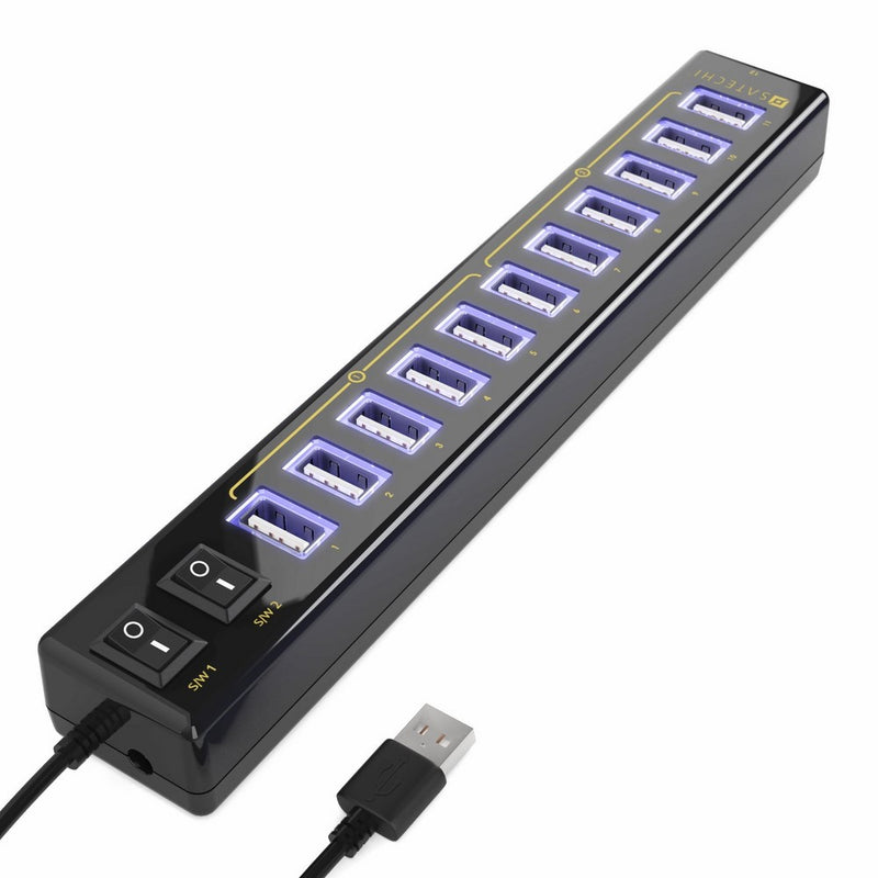 Satechi 12 Port USB Hub with Power Adapter & 2 Control Switches for 2015 MacBook Pro, 2014 MacBook, iMac, Surface Pro, Dell XPS, PC and more