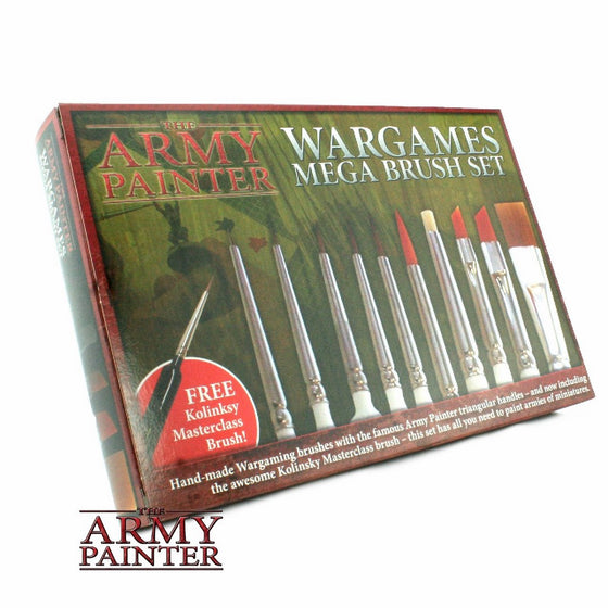 10 Miniature Paint Brushes with FREE Masterclass Kolinsky Sable Hair Brush - Durable Miniatures Paint Brush Set, Wargamer Brushes with Comfortable Grip - Wargames Mega Brush Set by The Army Painter